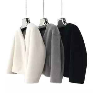 블랙 숏 밍크코트 리얼 퍼 모피 노카라 오버핏