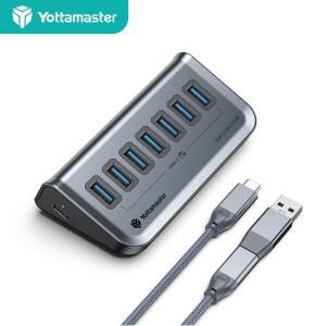 Yottamaster 7 포트 USB 3.2 허브  C 10Gbps 멀티 분배기 어댑터 도킹 스테이션 노트북 Macbook 용