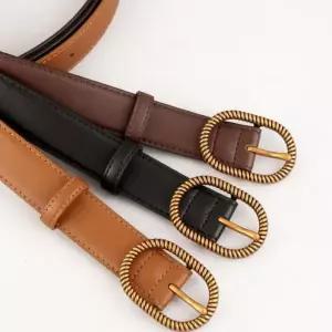 [콩심팥심]빈티지 버클 가죽 벨트 여성용 브라운 허리띠 패션