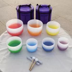 싱잉볼 KVKA 그라데이션 하프 컬러 차크라 반투명 석영 크리스탈 노래 그릇 요가 사운드용 6-12인치 7-12인