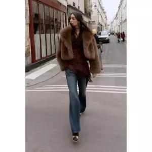 [정품] 자라 자켓 코트 데일리 아웃터 ZARA 숏 페이크 퍼 - 브라운