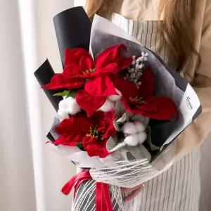 포인세티아 조화 꽃다발 목화 54cm 인테리어 꽃 선물 장식 기념일 졸업식 발표회