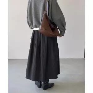 하체커버 튤립 밴딩허리 주름 하이웨이스트 미디롱스커트 안감 오피스룩 도톰 플리츠