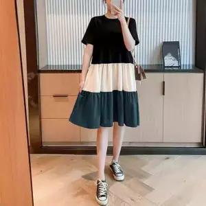 캐주얼 데일리 여성 트리플 삼색 와이드핏 원피스 쉬폰원피스