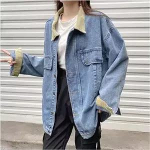 여성 카라 아우터 루즈핏 데님자켓 청자켓 캐주얼 배색 연청