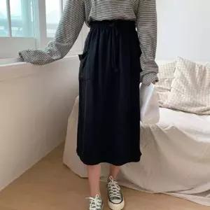 여성 양포켓 뒤트임 롱스커트 1P 밴딩 구제 긴치마 여자겨울롱스커트