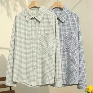 [하프클럽/]여자 혼방 격자 프리사이즈 롱슬리브 셔츠