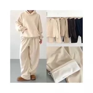 비비드글램 [남녀공용/후드+와이드SET] 골덴 양털 기모 후드 와이드 팬츠 세트 4color 겨울 코듀로이 오버