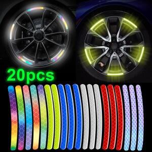 차량 야광 오토바이 자동차 휠 허브 반사 스티커, 야간 운전 발광 장식, 크리스탈 경고 안전 사인 20 개