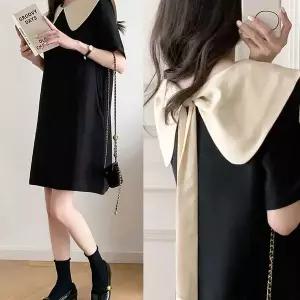 [하프클럽/알티피아]여자 결혼식 패션 하객룩 코디 카라 배색 반팔 원피스