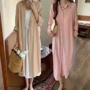 여자 긴팔 원피스형 롱셔츠 여름 아우터 5색 루즈핏 봄 남방 WFLQ8GN