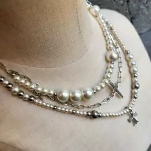 고품질 여성 데일리 레이어드 십자가 체인 진주 펜던트 목걸이 (WFKKI21)