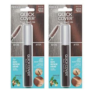 레드 바이 키스 퀵 커버 루트 터치 업 레스큐 (내추럴 미디엄 브라운 2팩) 마스카라 천연 방수 임시 그레이 컨실러 헤어 콧수염 및 수염용 브러시 호호바 오일로 포뮬러화됨