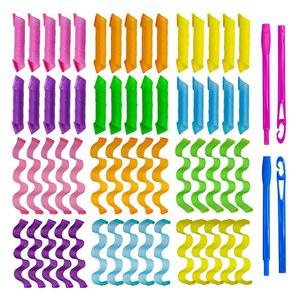 60pcs 무열 헤어 컬러스 나선형 및 웨이브 스타일링 키트 2가지 스타일 여성용 짧은 중간 긴 머리용 후크 2개 포함 ((9.8인치/25cm)