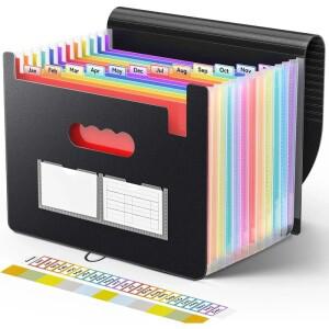 휴대용 문서 정리함 - 12포켓 확장형 파일 폴더  월별 서류 및 세금 영수증