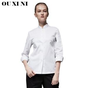여성용 긴팔 요리사 셔츠  레스토랑 재킷  호텔 주방 유니폼  코트  웨이트리스 작업복  흰색
