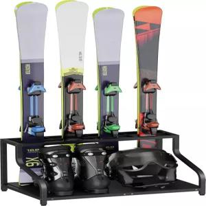 차고용 몬다지 스키 보관 랙 - 4쌍의 부츠 헬멧 고글 가정용 창고 지하실 블랙을 위한 프리스탠딩 홀더