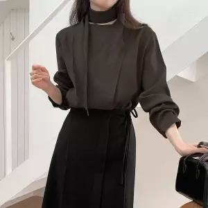 레소나 타이 긴팔 랩 블라우스 - 3 color