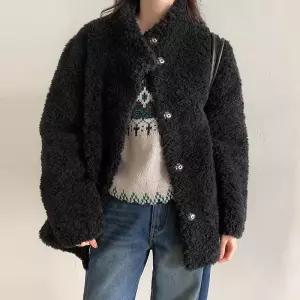 트레이 울 부클 하이넥 퍼 미디 코트 - 4 color