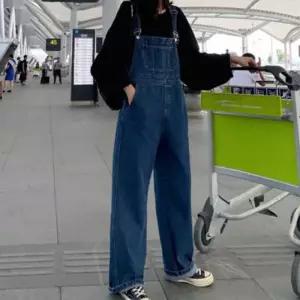 [룽스]디자인 편안한 와이드핏 여자반바지 멜빵 바지