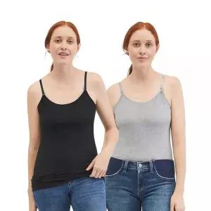 Motherhood Maternity 여성용 클립 다운 수유 탱크 탑 캐미 조절 가능한 스트랩 포함 모유 수유용 - 2팩 블