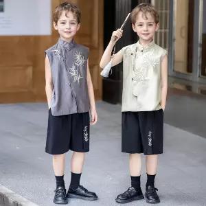 하이넥 창파오 대나무 자수 공연 무대의상 세트