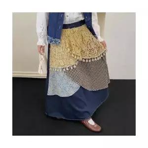 여성 쉬폰 데님 스커트 겨울 패치 레이스 언밸런스 롱 1PICK4