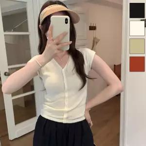 [옷자락] 여자 데일리 썸머 브이넥 반팔 니트 가디건