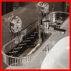 욕실, 화장실, 거울 앞, 수도꼭지용 1피스 흡착식 세면대 수납 선반, 높은 미적 가치, 무타공 벽걸이형, 범