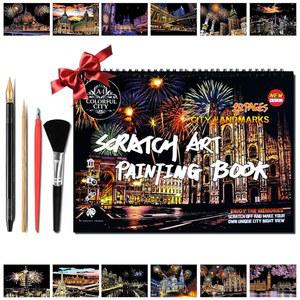 어른을 위한 스크래치 아트북, 페인팅 Pas by 시리즈 이스쿠엘(밀란 북, 랜드마크 컬러풀 호일, 시티 및 스케치 아트 대성당) 12