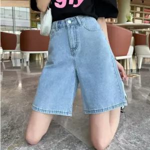 여유 있는 A 라인핏 빈티지 여성 데님 하프 팬츠여름청바지 여자청반 캐주얼 일자 캐쥬얼룩 반바지