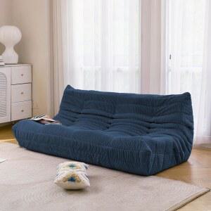 N&V 파이어사이드 3인승 소파, 미드 센추리 암리스 트윈 사이즈 바닥 라운지 의자, 소프트 프리미엄 코듀로이, 거실용 폼 액센트 침실(프로이센 블루)