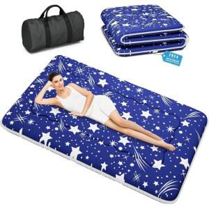 키젤리 일본식 이불 매트리스, 접이식 다다미 매트 휴대용 기숙사 침낭, 가방 및 스트랩, 바닥 두꺼운 수면 롤업 캠핑 매트리스(블루 WS1, 48인치 X80인치)