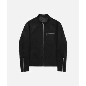 드로우핏 바이커 싱글 남성 스웨이드 자켓 블랙 미니멀 라이더점퍼