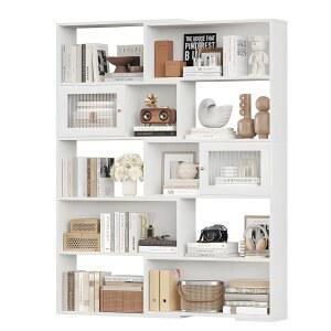 AKFJOSGE 2-in-1 확장형 책장, 슬라이딩 도어가 있는 조절 가능한 폭 책장, 독립형 코너 또는 표준 선반 정리함, 거실, 침실, 사무실용 고층 수납 디스플레이 유닛