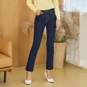 딥블루 허리스판 바텀컷팅 위빙기모 일자 데님