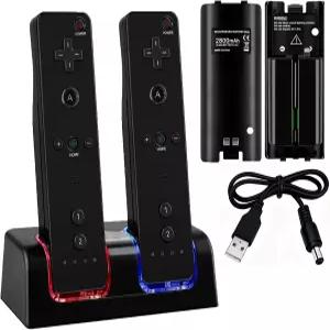 2팩 2800mAh 충전식 배터리 팩이 포함된 닌텐도 Wii용 Wii 원격 충전기 2 컨트롤러 충전 스테이션에는 USB