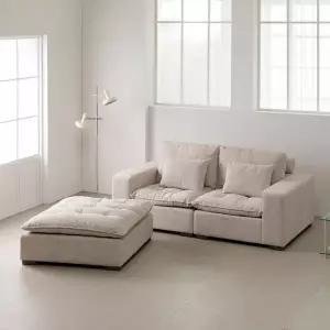 (수도권무료) 부드럽고 포근한 구스 조야패브릭 3.5인소파+스툴 (쿠션증정) BJ3232