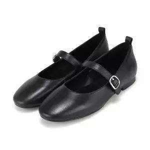 [BABARA][26SS 신상] 바바라 양가죽 라운드 버클 디테일 여성 플랫 1.5cm_BBJ110