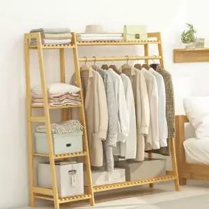 이동식 행거 다용도 선반형 조립식 스탠드 옷걸이 침실 우드 깔끔한 정리대 대나무 원목 심플