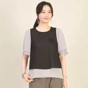 [하프클럽/] 엄마옷 포켓미 쉬폰 시스루 쁘띠 라운드 여성 여름 크랍 숏 조