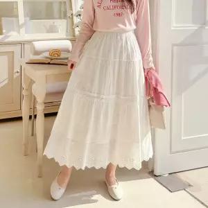 [데일리앤] 아덴 여성 봄 아일렛 펀칭 프릴 레이스 캉캉 티어드 롱 스커트