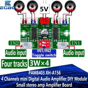 EGBO 4x3W PAM8403 4 채널 미니 소형 디지털 오디오 증폭기 DIY 모듈 USB 5V 소형 스테레오 앰프 보드 XH-A