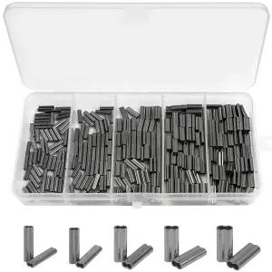 JSANMEI 500pcs 낚시용 이중 크림프 슬리브 키트 구리선 크림핑 루프 튜브 낚싯줄 커넥터 리더 리깅 태클