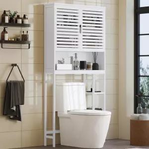 화장실 수납 캐비닛 위의 할리타 수납장 대나무 2도어가 있는 독립형 홈 공간 세탁실 흰색을 위한 선반