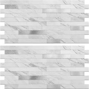 헤이븐리 필 앤 스틱 타일 방수 탈착식 PVC 벽 스티커 3D 가짜 스톤 마블 벽돌 흰색 액센트 패널(화이트 -