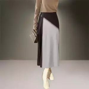 [하프클럽/]여성용 슬림핏 랩 롱 스커트 - 데일리 폴리스판 버클 디자인