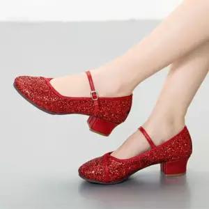 라틴 댄스 슈즈 살사 줌바 볼룸 재즈화 반짝이