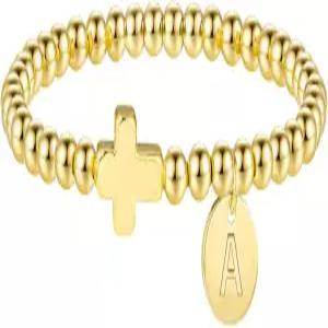 여성용 M 무함 이니셜 팔찌 - 크로스 A-Z 골드 비즈 앙증맞은 작은 보석 종교적 기독교 선물