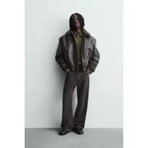 [국내발송] 자라 ZARA 탈부착 칼라 페이크 레더 점퍼 - 브라운